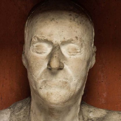 Headline: Plaster bust, death mask of John Howard in a box